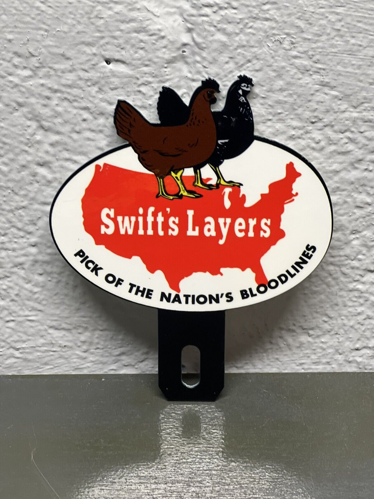 Swift’s Layers Thick Metal Plate Topper Sign Chicken Rooster Feed Seed Gas Oil