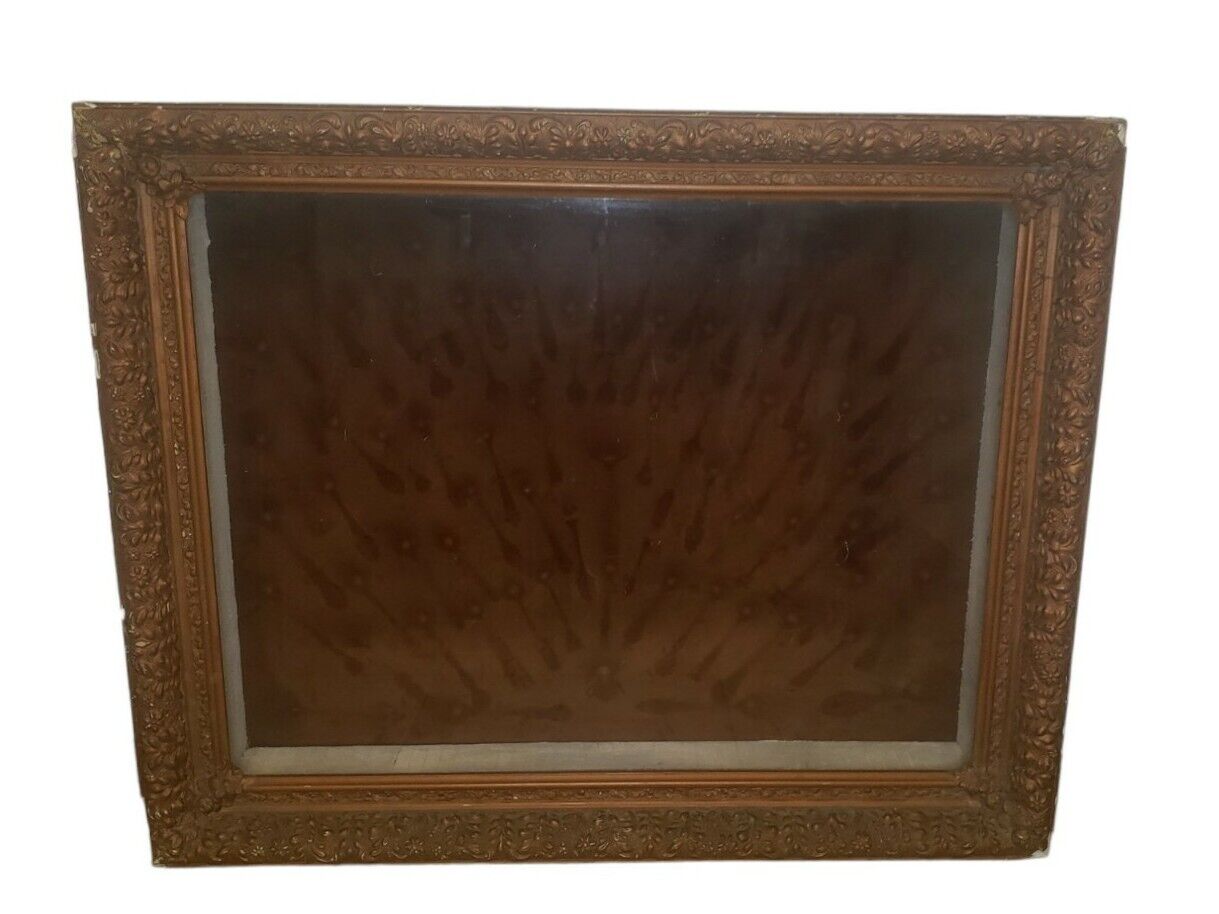 Vintage Antique Wooden Shadow Box Velveteen Board Gesso Ornate Frame , 26