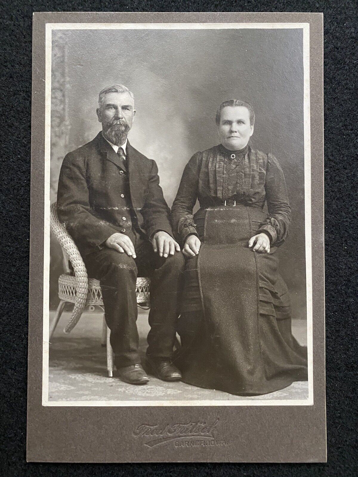 Garner Iowa IA Handsome Older Couple Antique Cabinet Photo