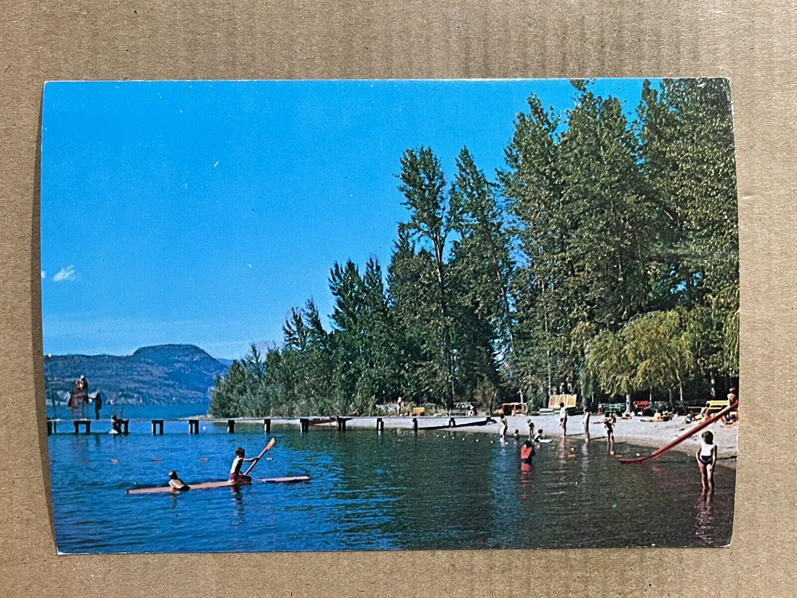 Postcard British Columbia BC Canada Okanogan Lake Beach At Naramata Vintage PC