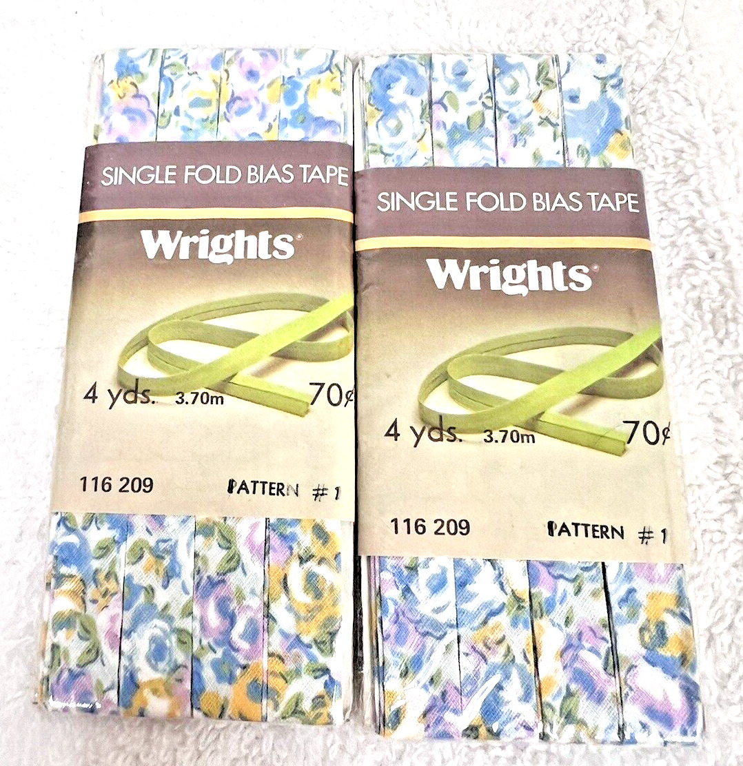 Vintage Lot 2 Wrights Bias Tape Purple Yellow Blue Floral 4 yards each