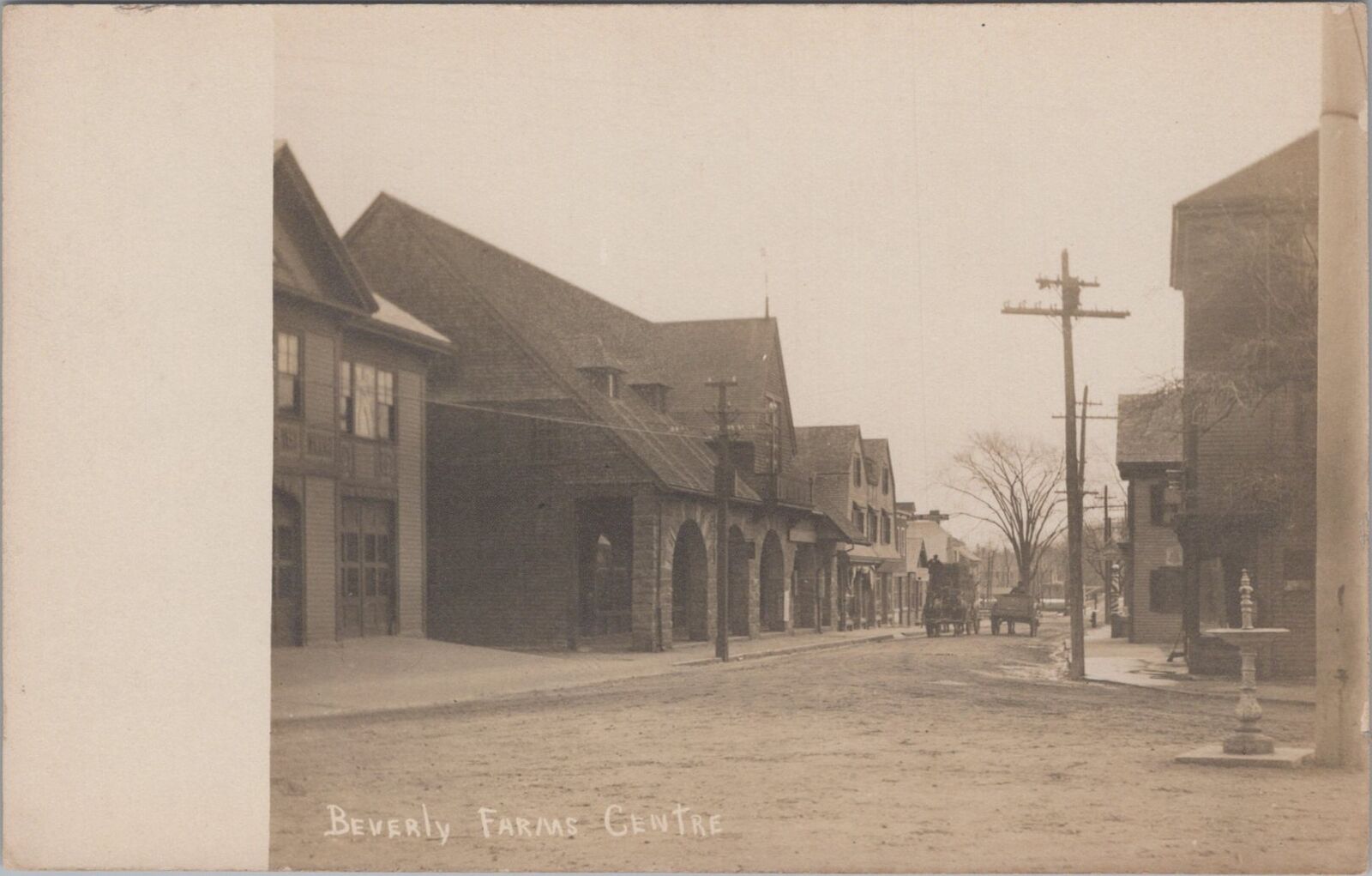 Beverly Farms Centre Dirt Road Fountain Massachusetts c1910s RPPC Photo Postcard