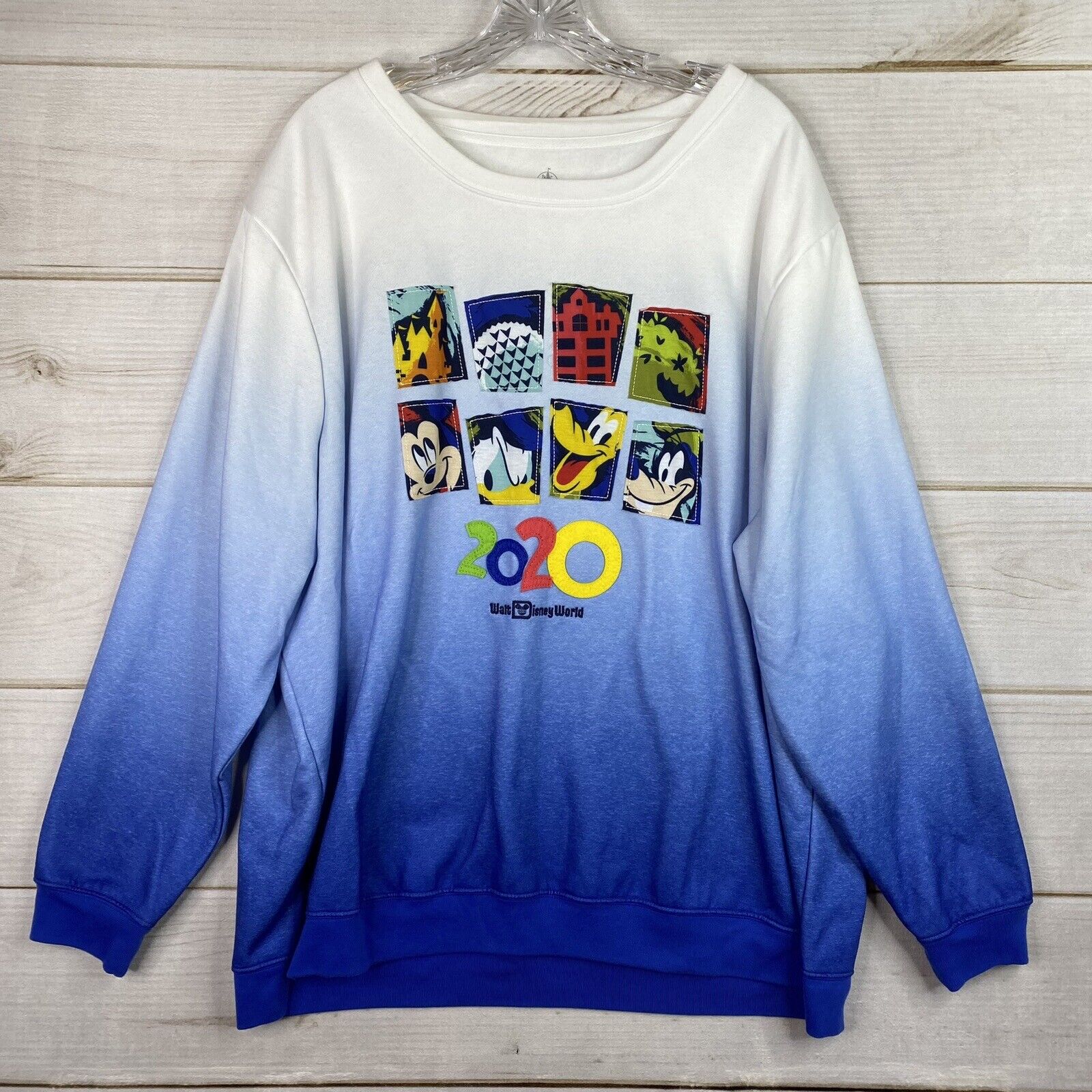 Walt Disney World Sweatshirt Womens 3X Blue Ombre 2020 Mickey Donald Goofy Pluto