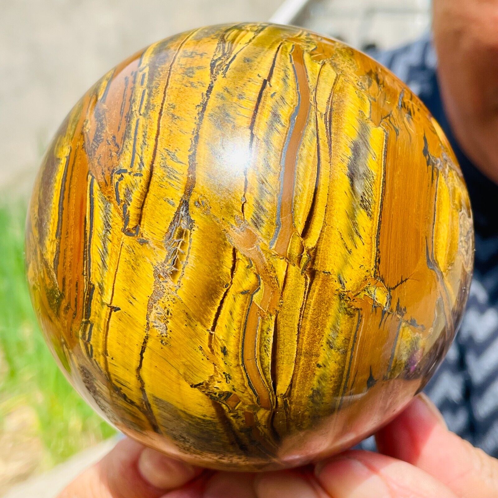 3.06lb Large Natural Gold Tiger’s Eye Stone Quartz Crystal Sphere Specimen Reiki