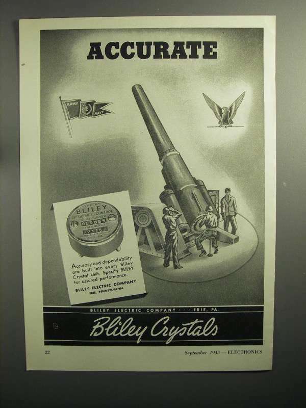 1943 WWII Bliley Radio Crystal Unit Ad - Accurate