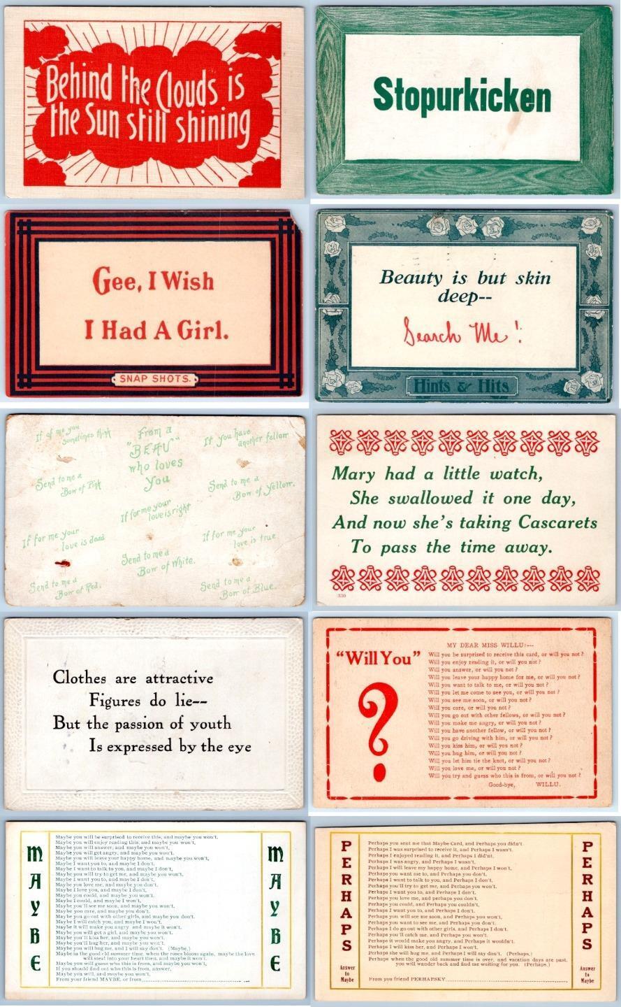 LOT/10 SARCASM HUMOR SAYINGS WORDS POSTCARDS*EARLY 1900's*CONDITION VARIES #2