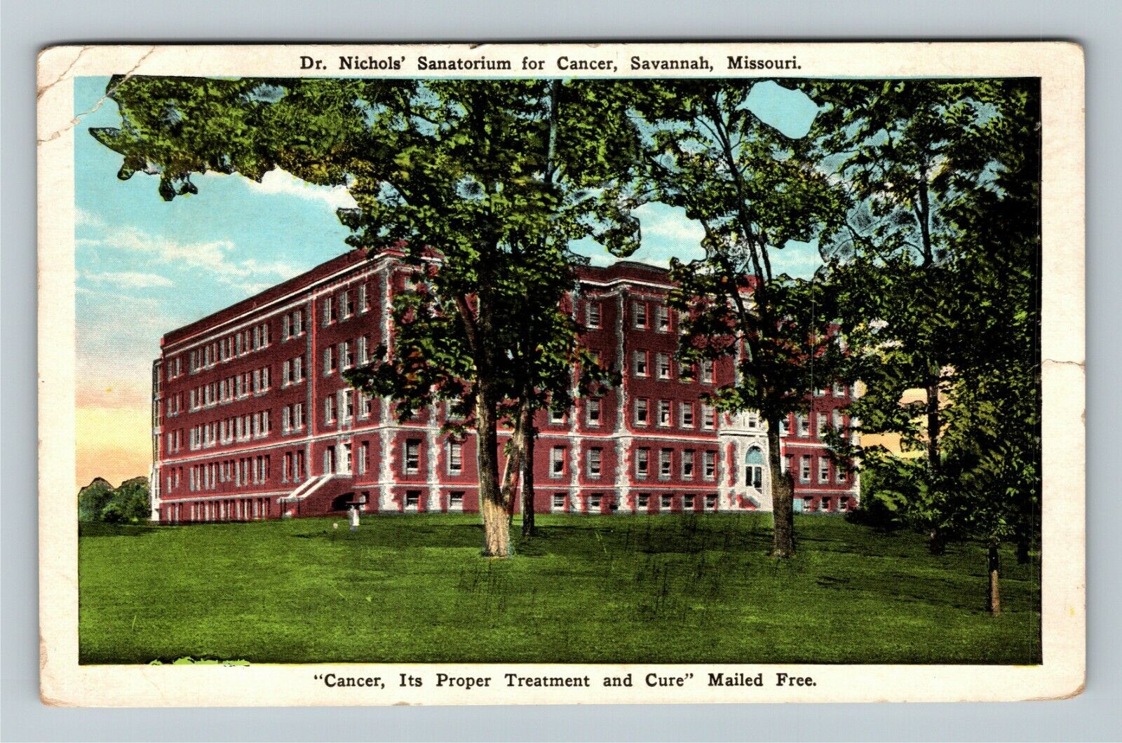 Savannah MO-Missouri, Dr. Nichols\' Sanatorium for Cancer c1927 Vintage Postcard