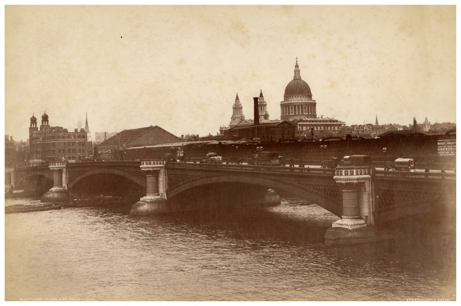 England, London, Blackfriars Bridge Vintage Print, Albumin Print 19x29 