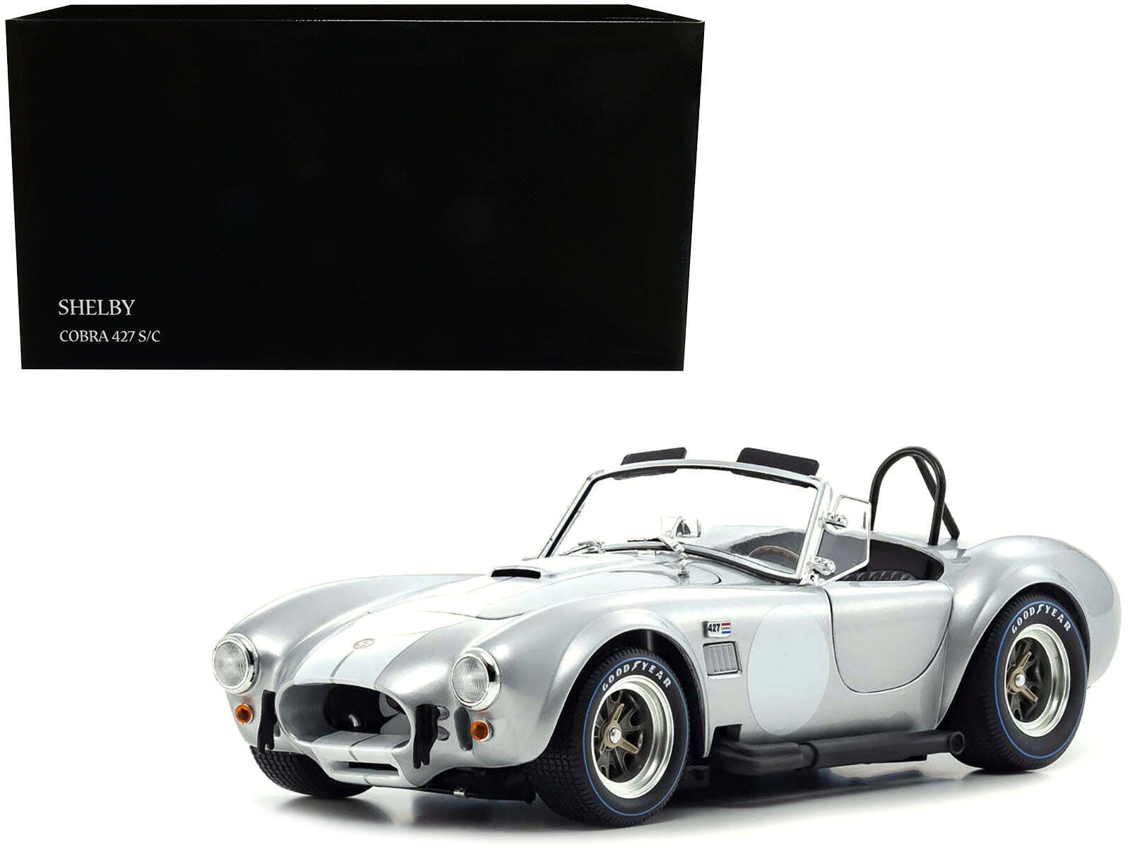 Shelby Cobra 427 S/C Silver Metallic with White Stripes 1/18 Diecast Model Car