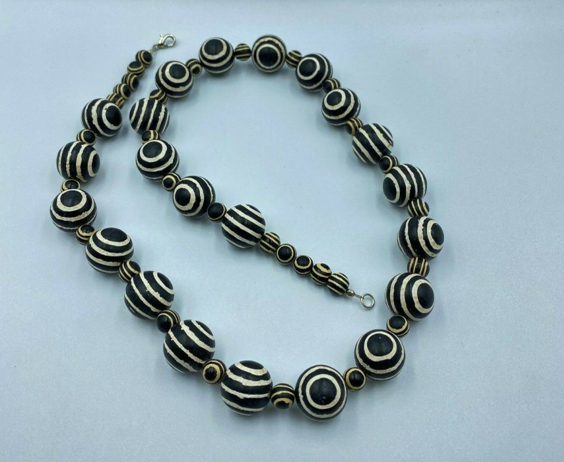 Old Antique Traditional Cultural Jewelry Black Agate Beads Necklace Mala