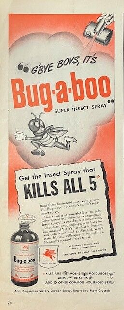 Rare 1940's Vintage Original Bug-a-boo Insect Repellent Advertisement Vivid Colo