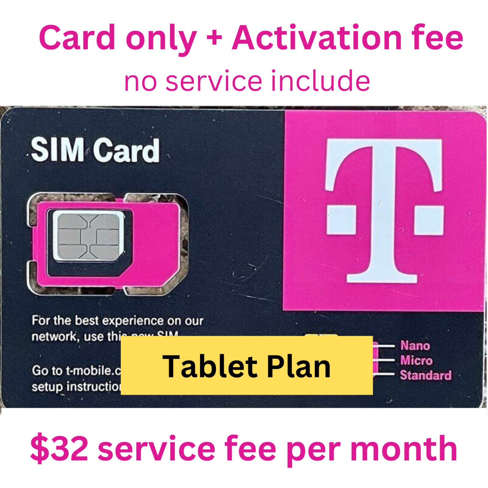 T-Mobile $32/Mon (Tax Included) Unlimited 5G/4G LTE Tablet Plan SIM Card