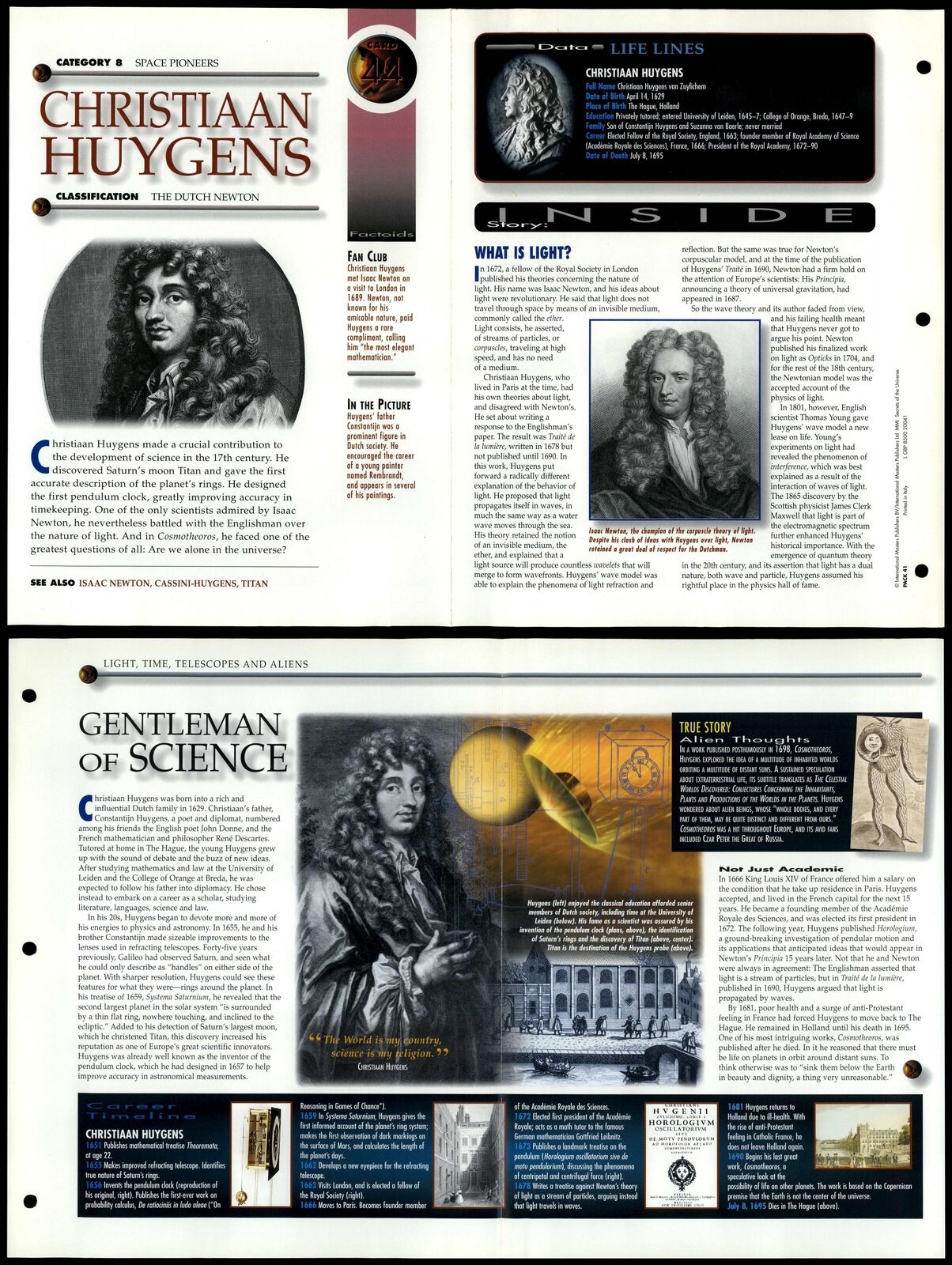 Christiaan Huygens #44 Pioneers Secrets Of The Universe Fact File Fold-Out Page