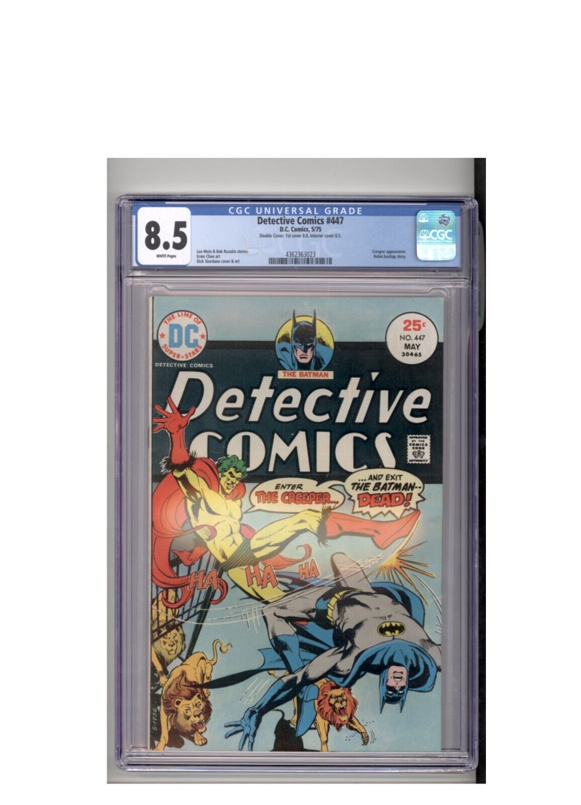 Detective Comics 447 CGC 8.5 Double Cover 1st 8.0 2nd 8.5 Creeper App 1975