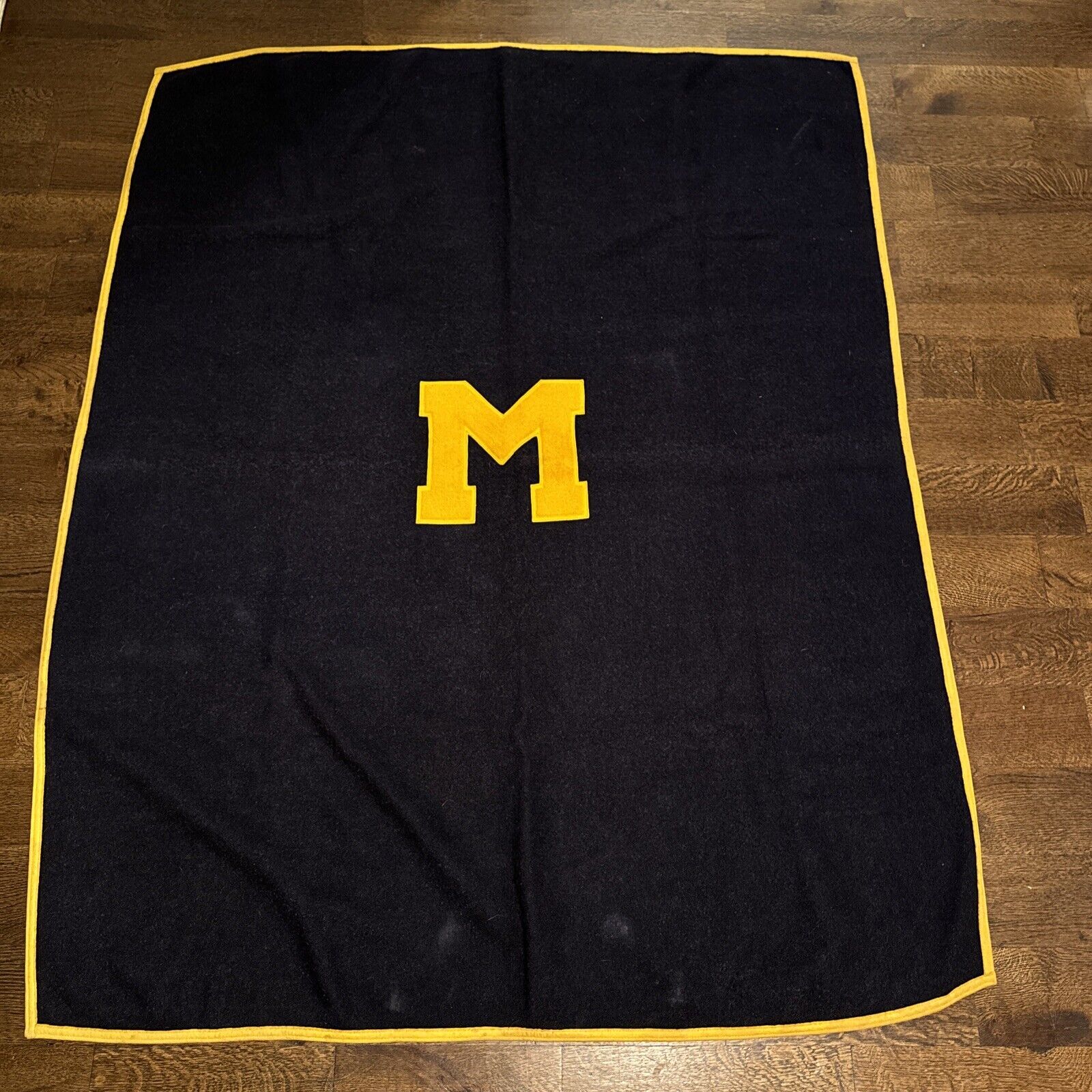 Vintage University of Michigan Football Wool Blanket 68” x 54\