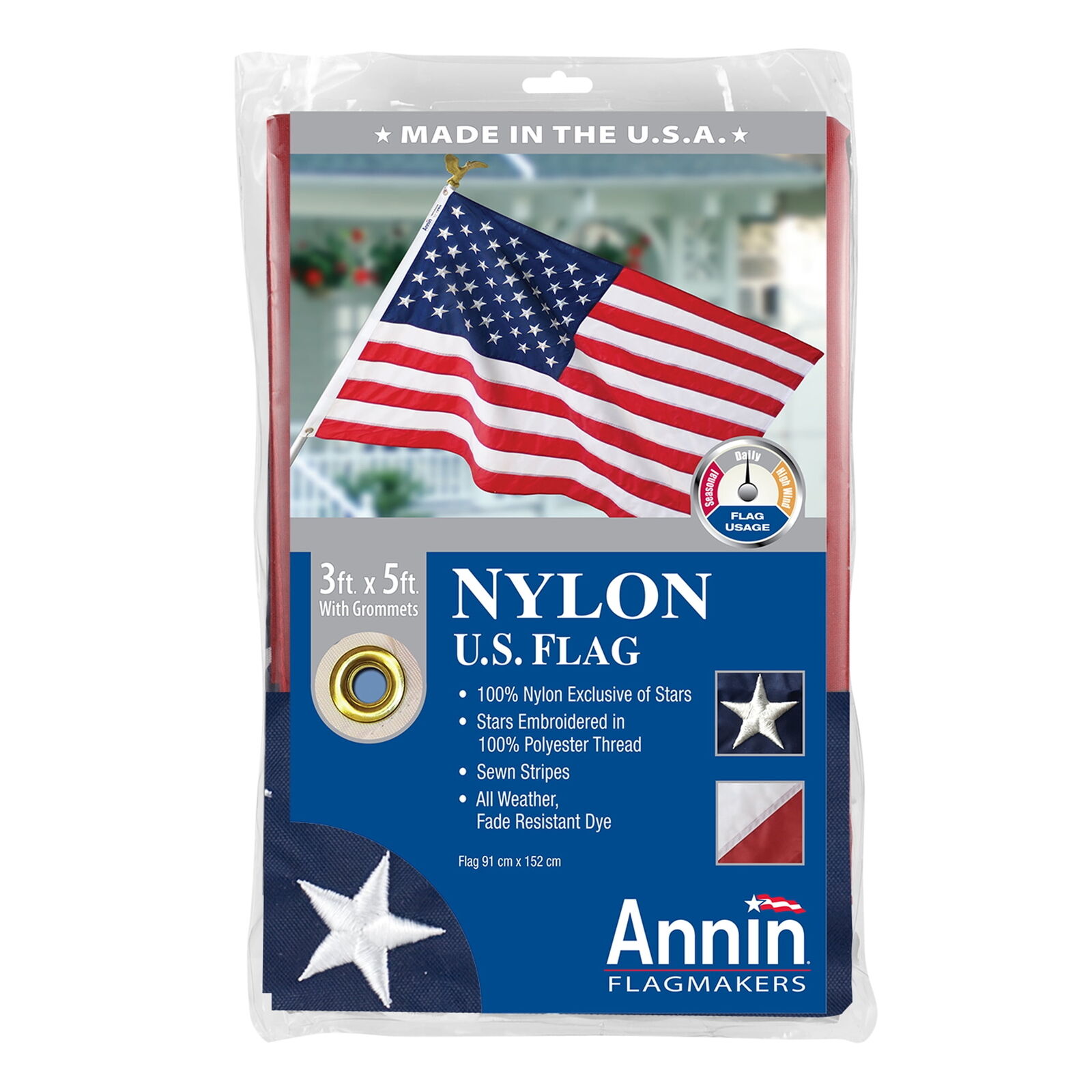 Nylon Flag with Sewn Stripes and Embroidered Stars by Annin, 3’ x 5’