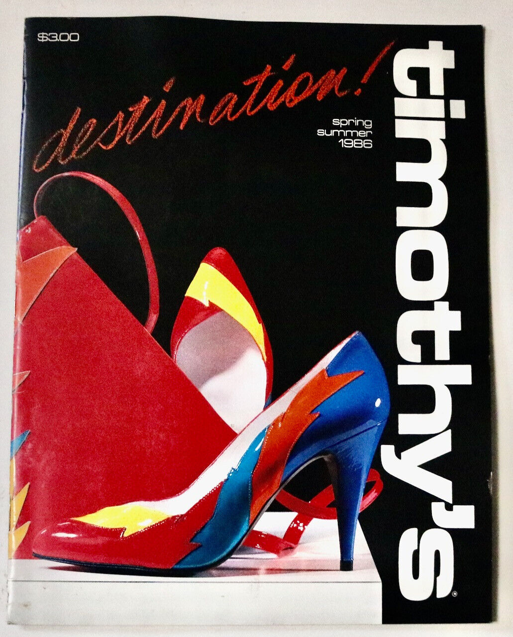 Timothy\'s 1986 vintage store fashion catalog shoes handbags apparel new wave