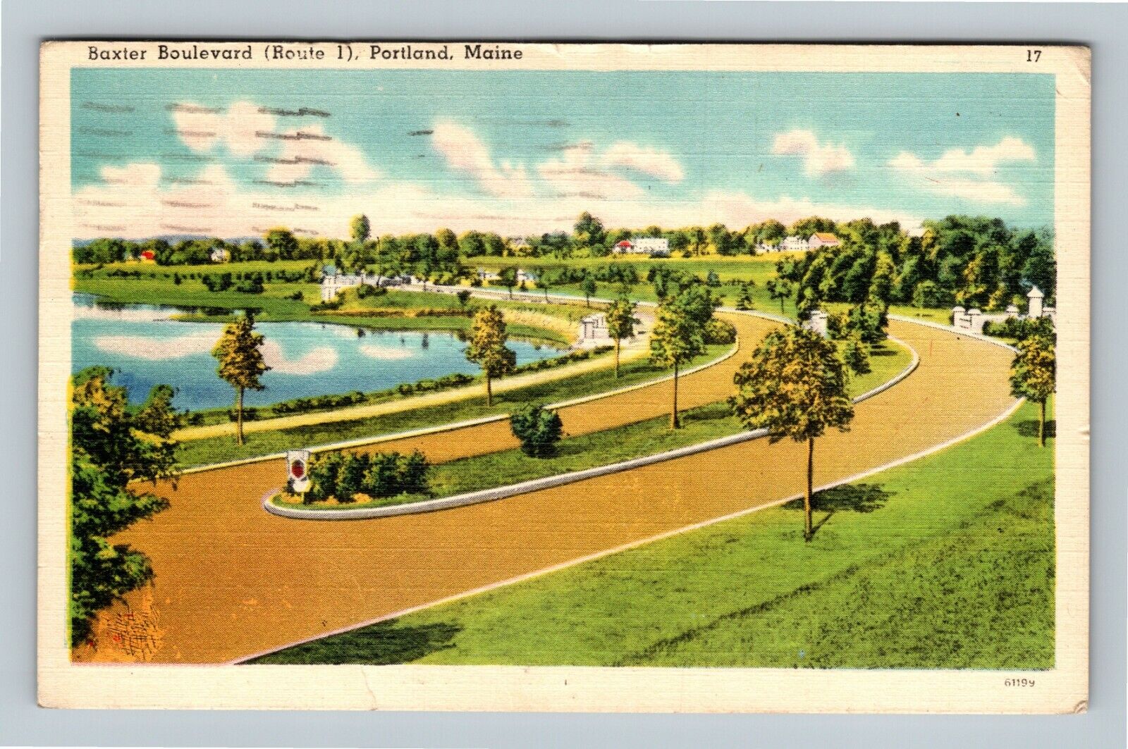 Portland ME, Baxter Boulevard Route 1, Maine c1944 Vintage Postcard