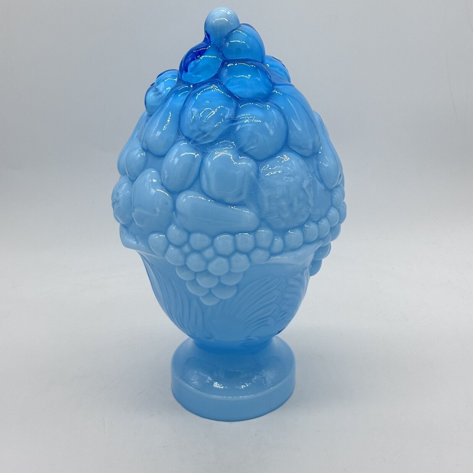 Art Glass Vintage Fruit Basket Light Shade Globe Baby Blue 13” Italian Style