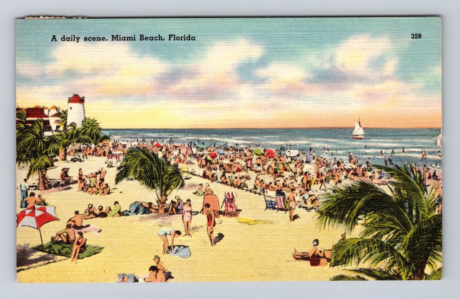 Miami Beach FL-Florida, A Daily Scene On Beach, Vintage c1950 Postcard