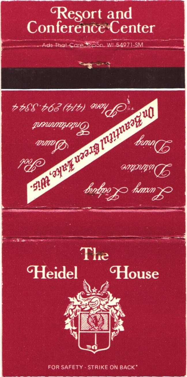 Green Lake Wisconsin The Heidel House Lodging Vintage Matchbook Cover