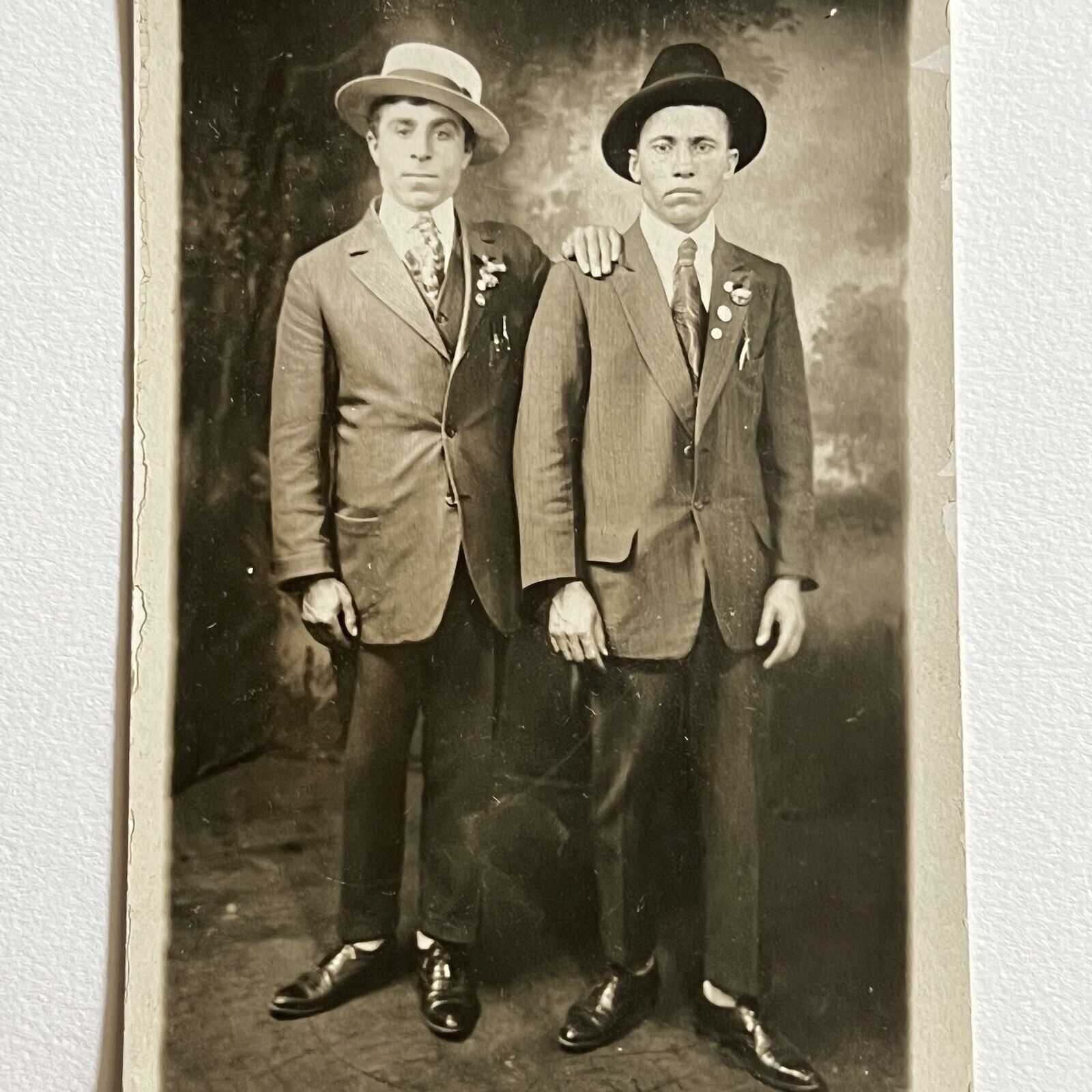 Antique RPPC Real Photograph Postcard Handsome Dapper Men Boater Hat Fedora