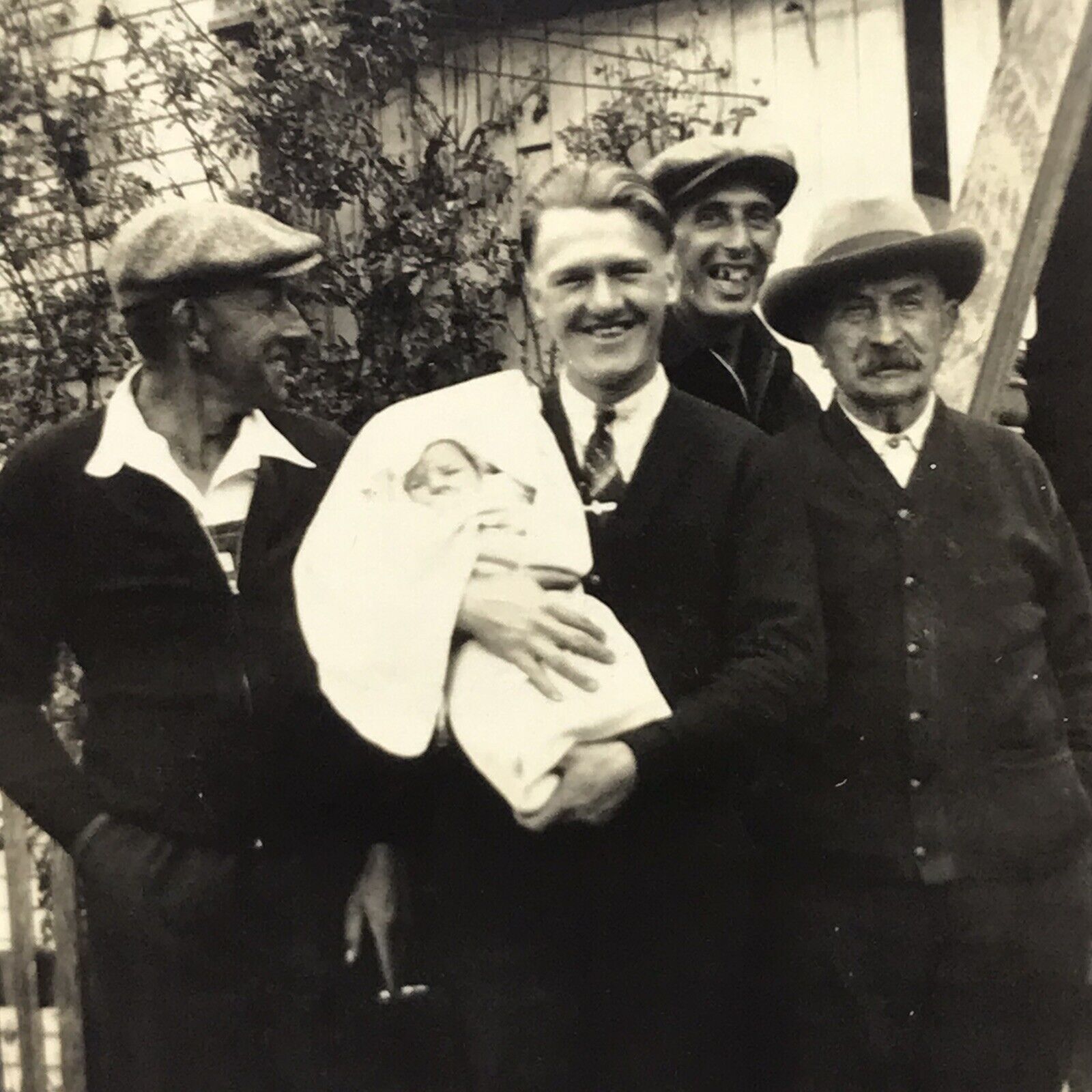 Vintage 1939 Photo Men in the Family Holding Baby Posing Smiling Family