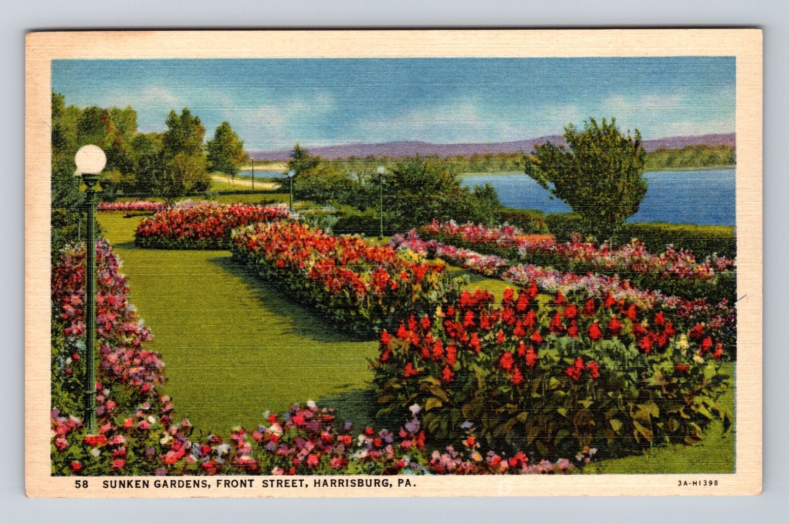Harrisburg PA-Pennsylvania, Sunken Gardens, Front Street, Vintage Postcard
