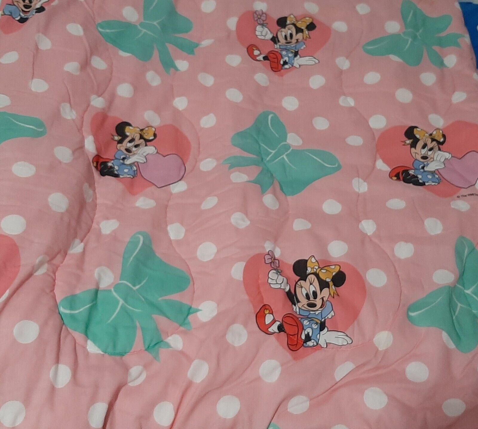 Used Disney Minnie Mouse Vintage Comforter Blanket Polka Dots Full (Has Defects)