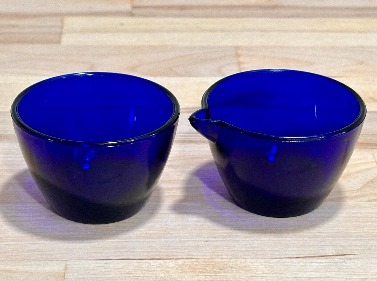 Vintage Cobalt Blue Glass Sugar Bowl/Creamer Set Inserts Child Size -Cheltenham?