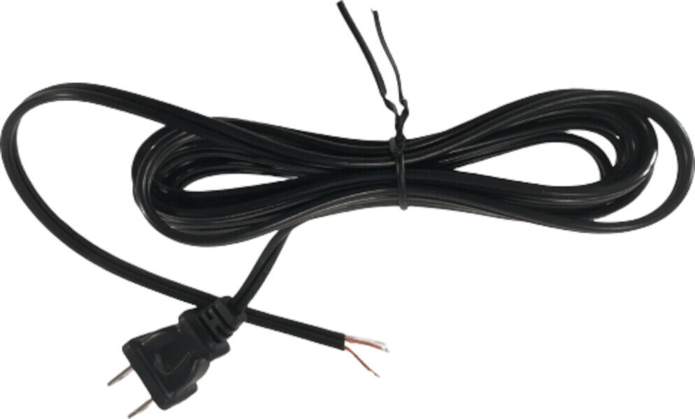 8\' Lamp Cord Set Black Polarized Tinned Ends 18/2 AWG SPT-1 Replacement Part UL