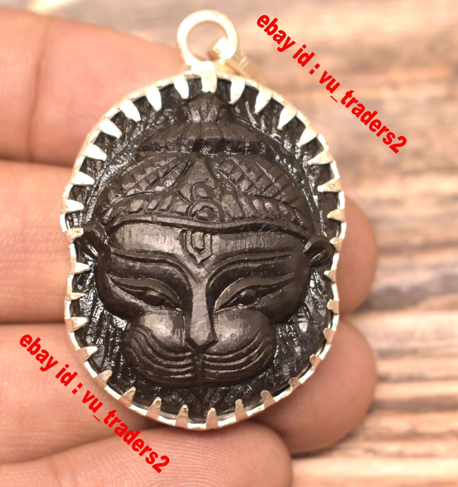 Narsimha Face Narasimha Carved Sudarshan Shaligram Locket Pendant Silver NNL246