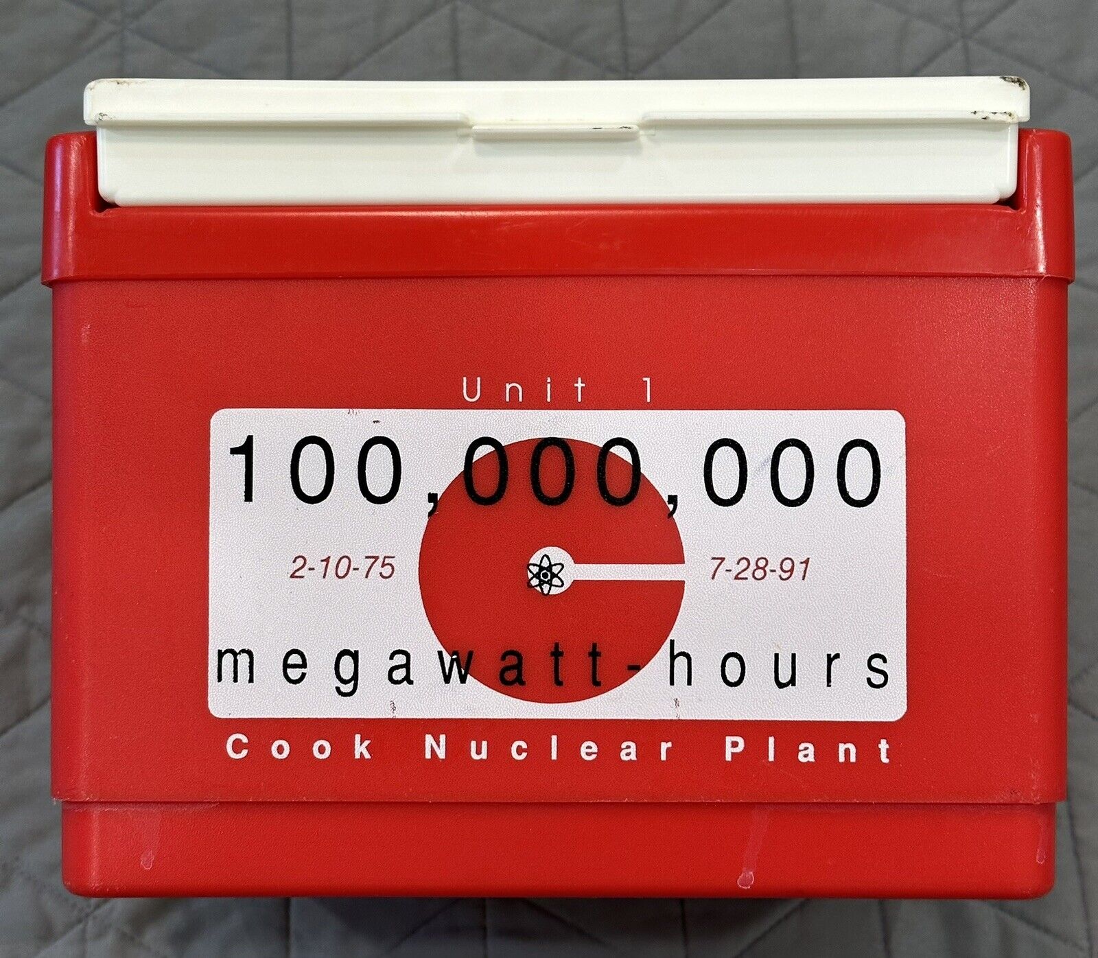 Cook Nuclear Plant 100 Million Megawatt Hours 1975-1991 Cooler Red Vintage READ