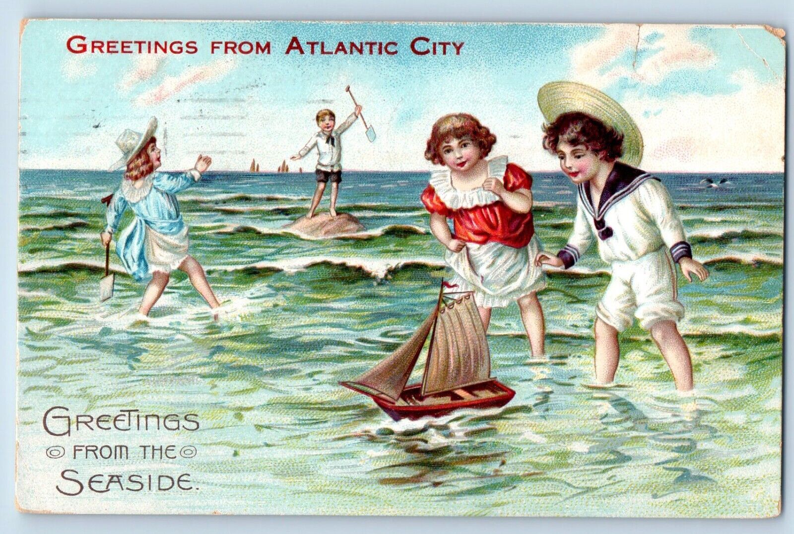 Atlantic City New Jersey Postcard Greetings Beach Seaside 1915 Raphael Tuck Sons