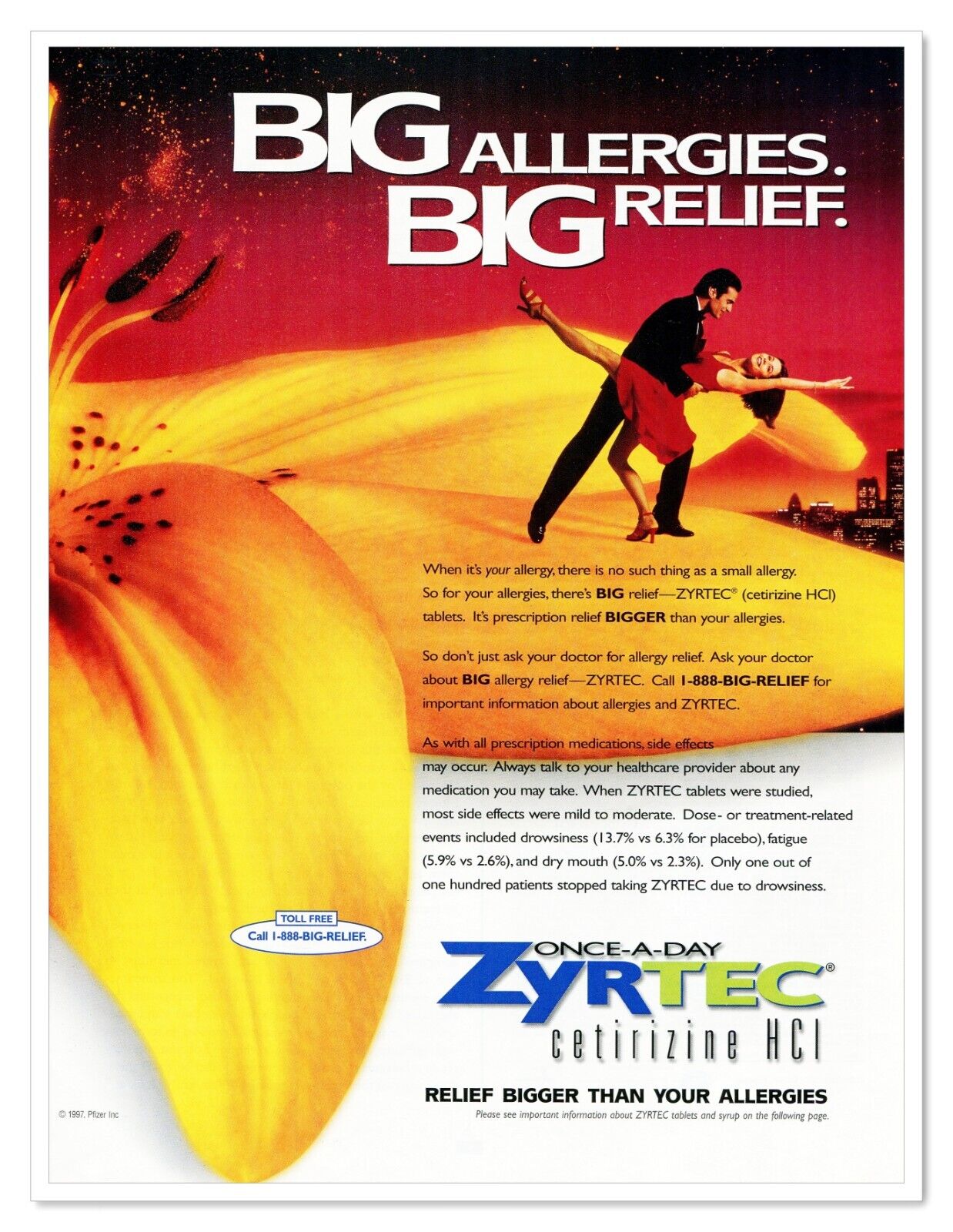 Zyrtec Pfizer Pharmaceutical Allergy Relief Vintage 1997 Print Magazine Ad