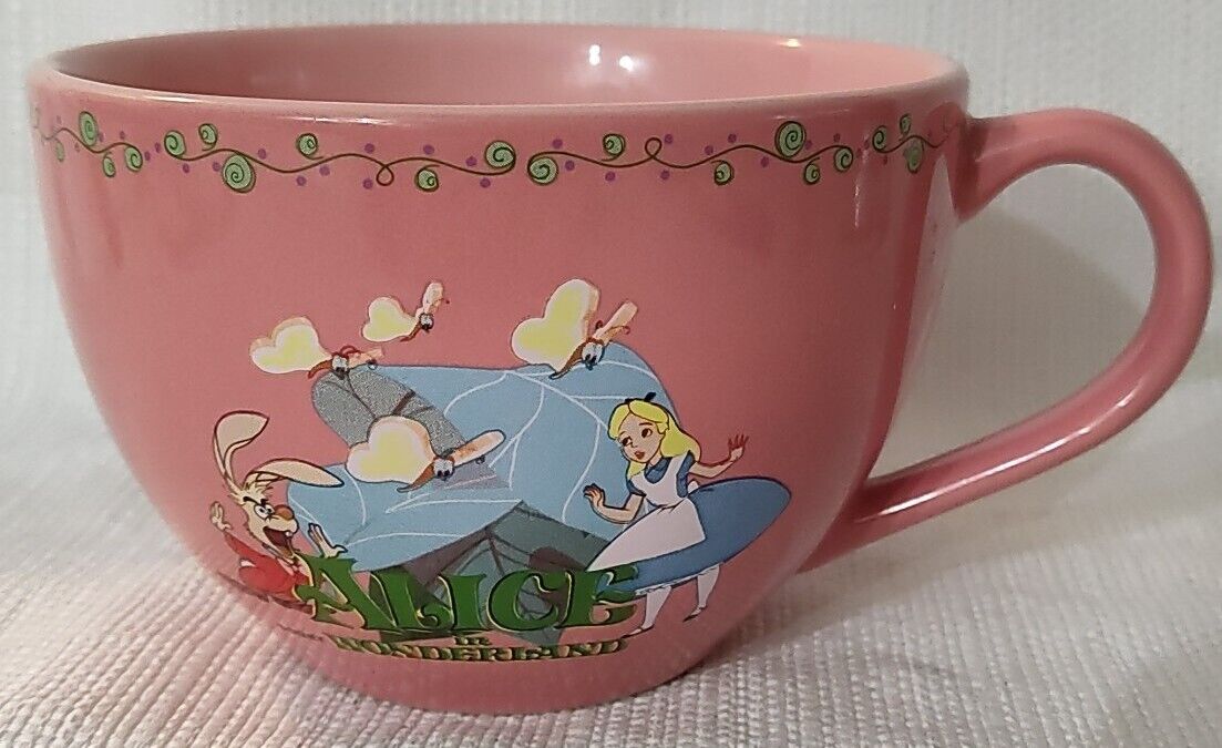 Vintage Disney Store Alice In Wonderland Pink Coffee Cup Mug Large 1990s EUC