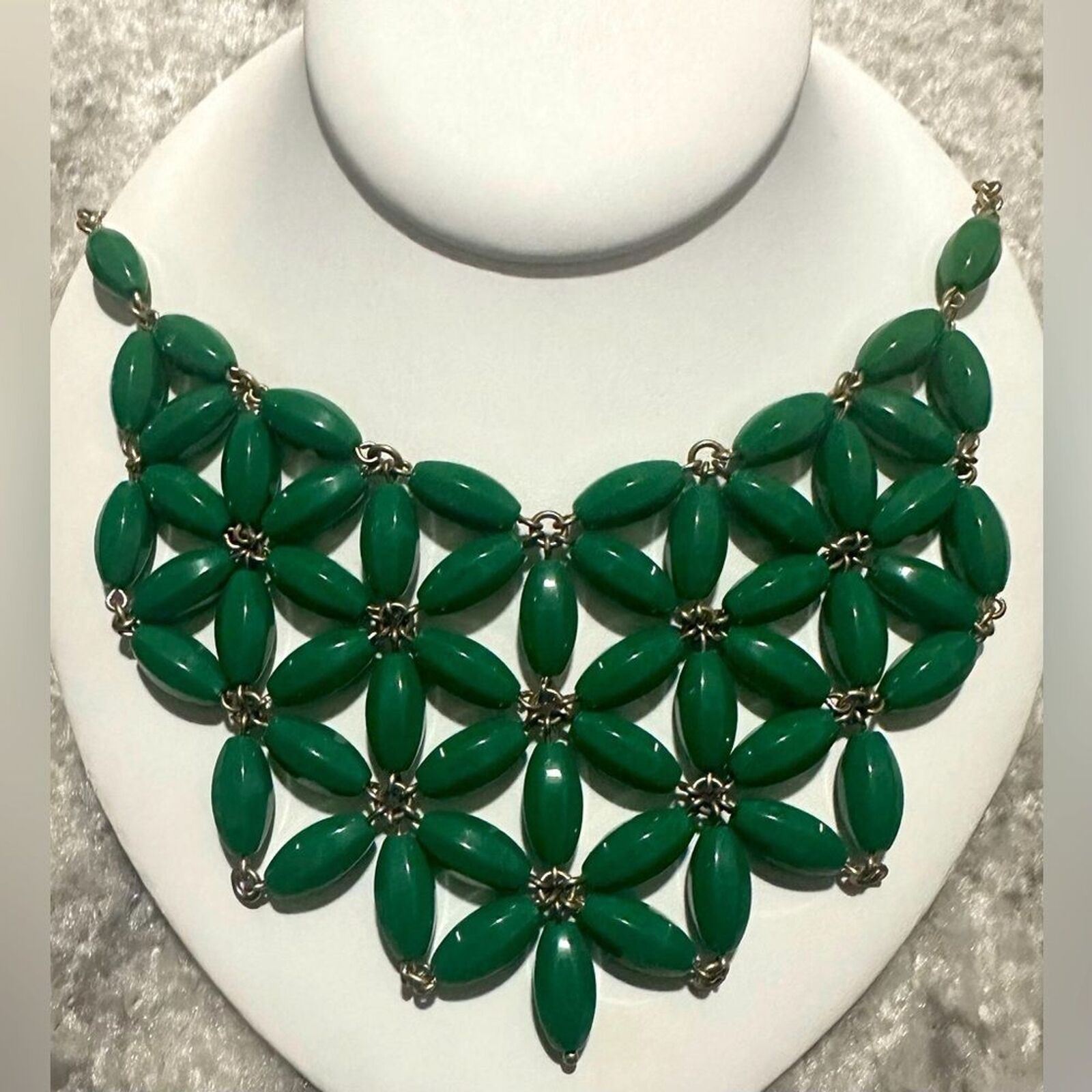 J. Crew Designer Gold Tone Green Floral Beads link Necklace