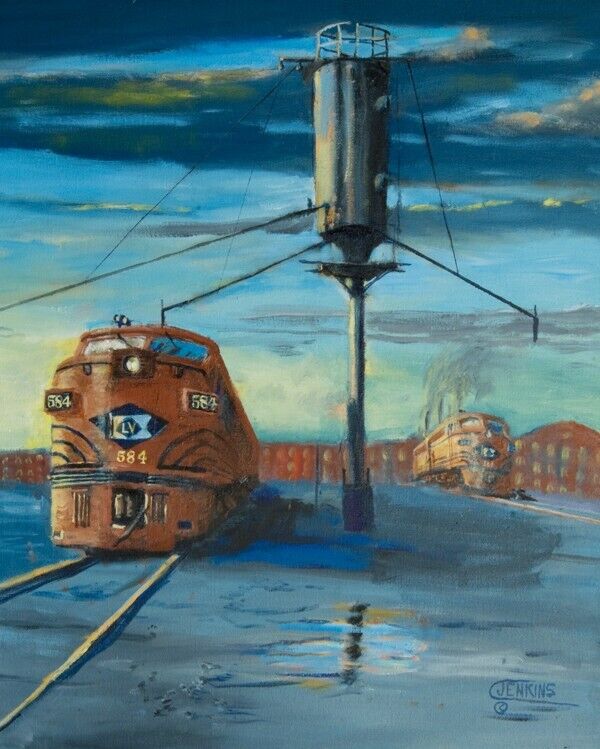 Original Oil Painting  Lehigh Valley Railroad Diesel Locomotives