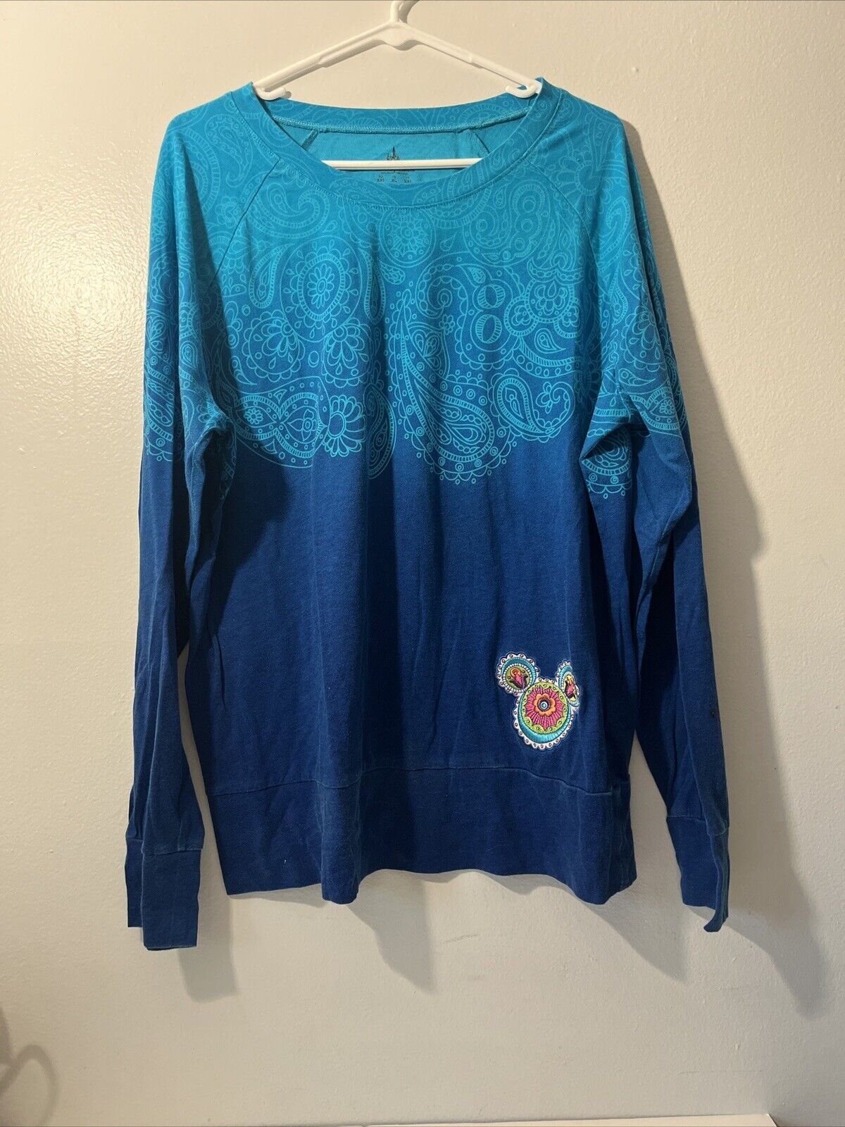 Disney Parks Tee Shirt Womens XL Long Sleeves Embroidered Mickey Mouse