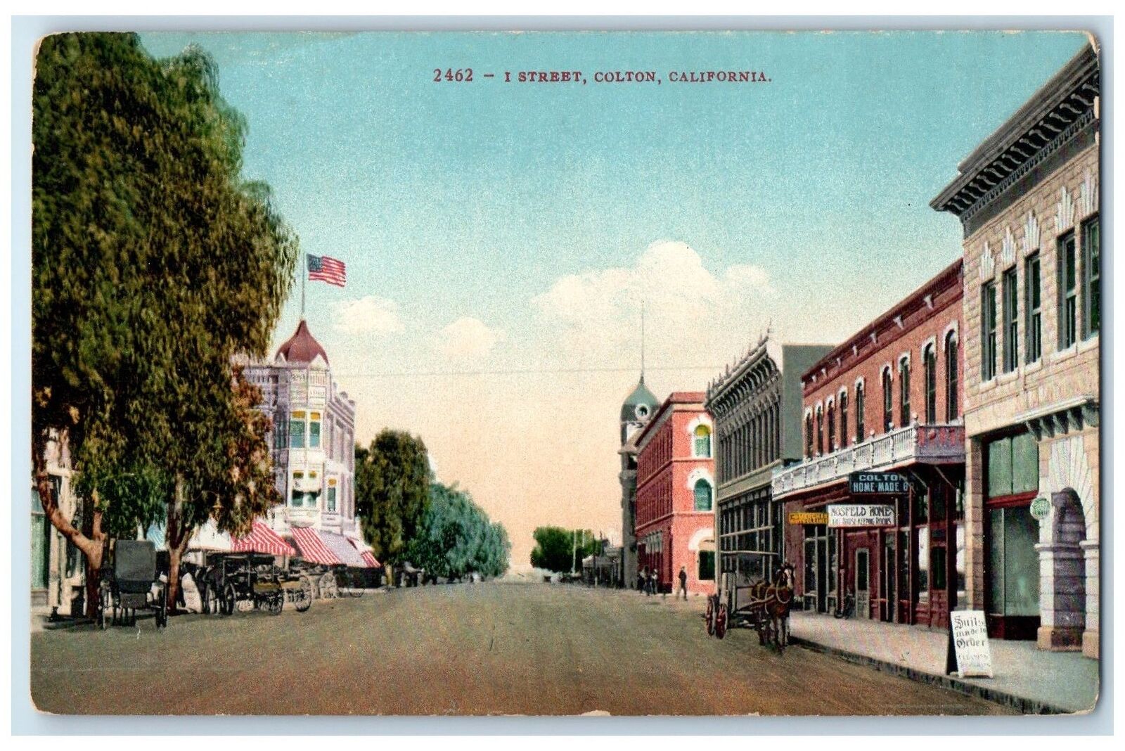 c1910s I Street Shops And Carriages Scene Colton California CA Unposted Postcard