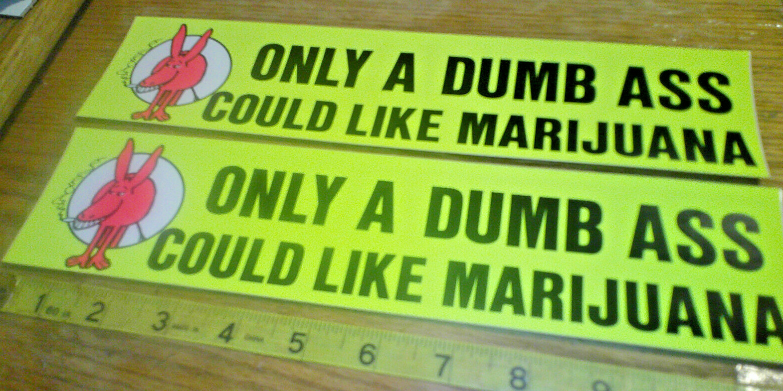 2 original VINTAGE 70\'s BUMPER STICKERS humor only a dumb ass could like mariuan
