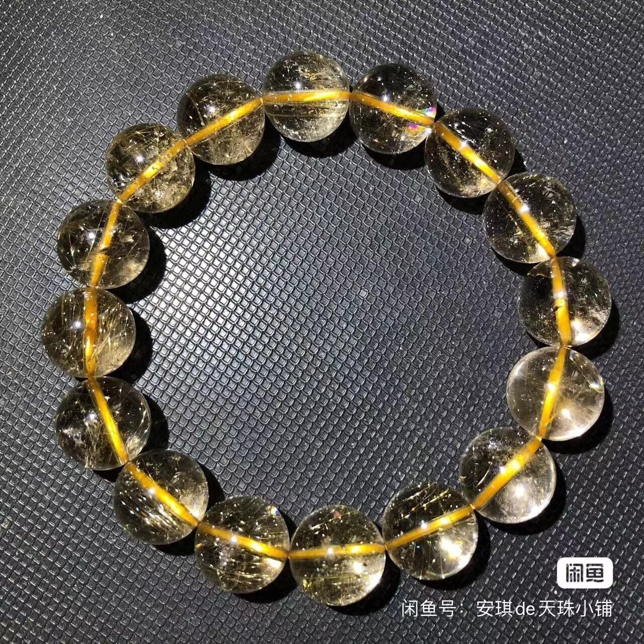 Natural Gold Rutilated Titanium Quartz  Beads Bracelet 14mmF679