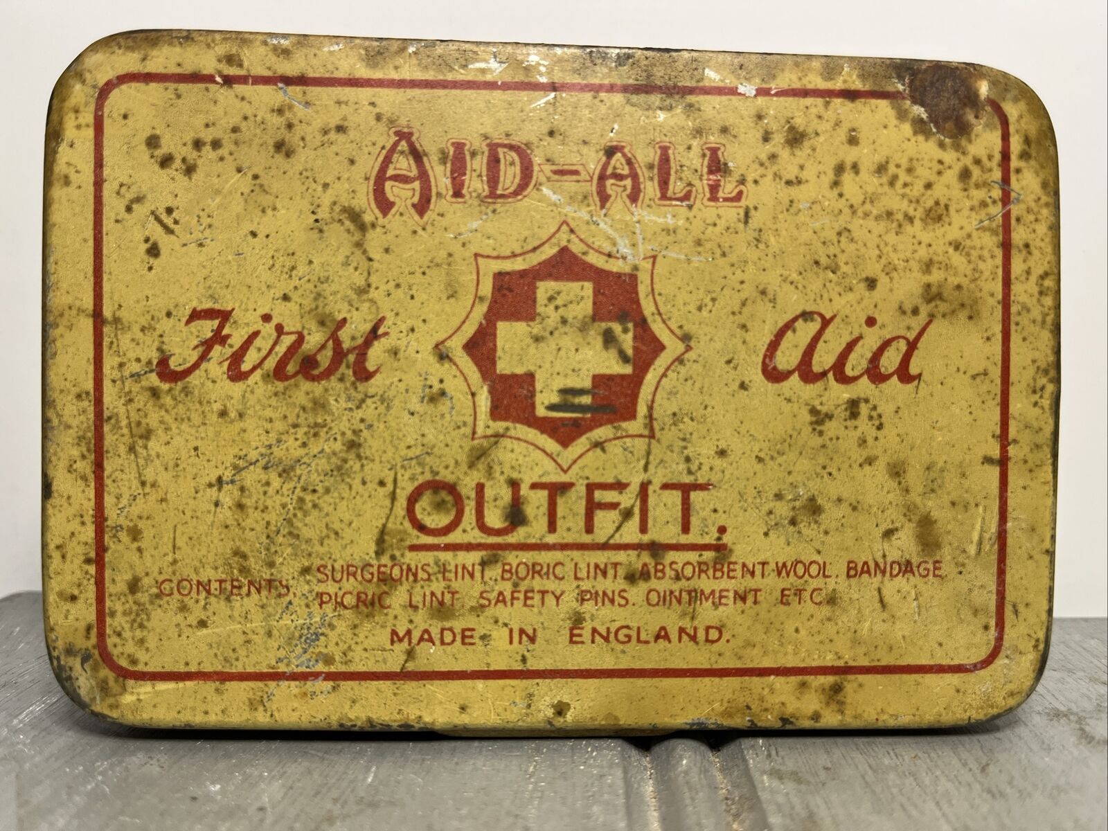 Aid All First Aid Outfit Vintage EMPTY Collectable Tin Storage Container Display