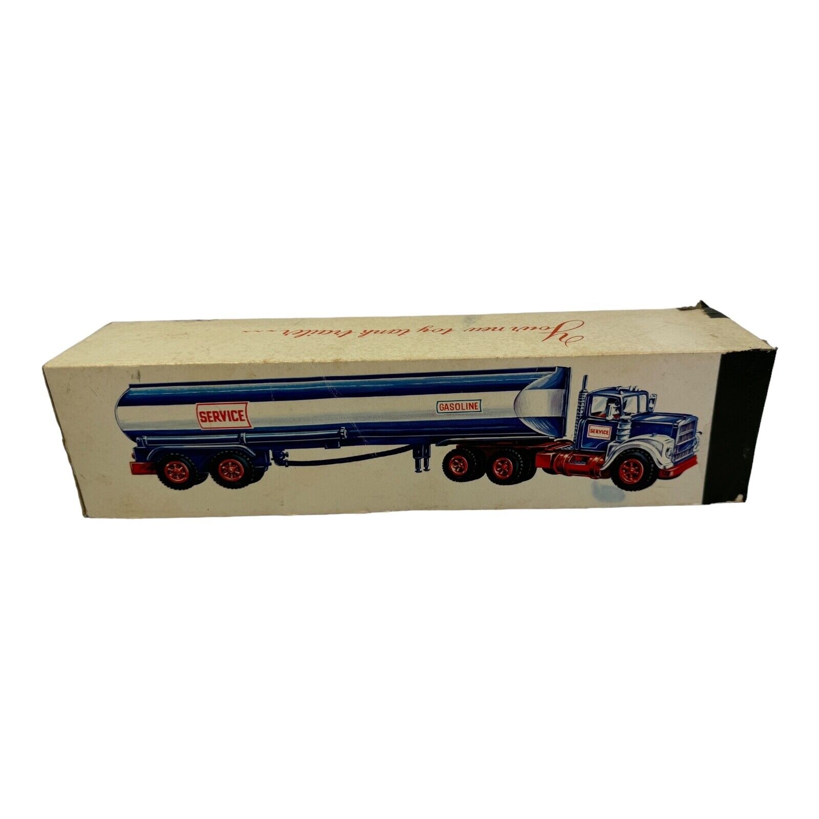 Vintage Marx Hess Toy Tanker Truck Service Gasoline Blue 1960's with Box Works