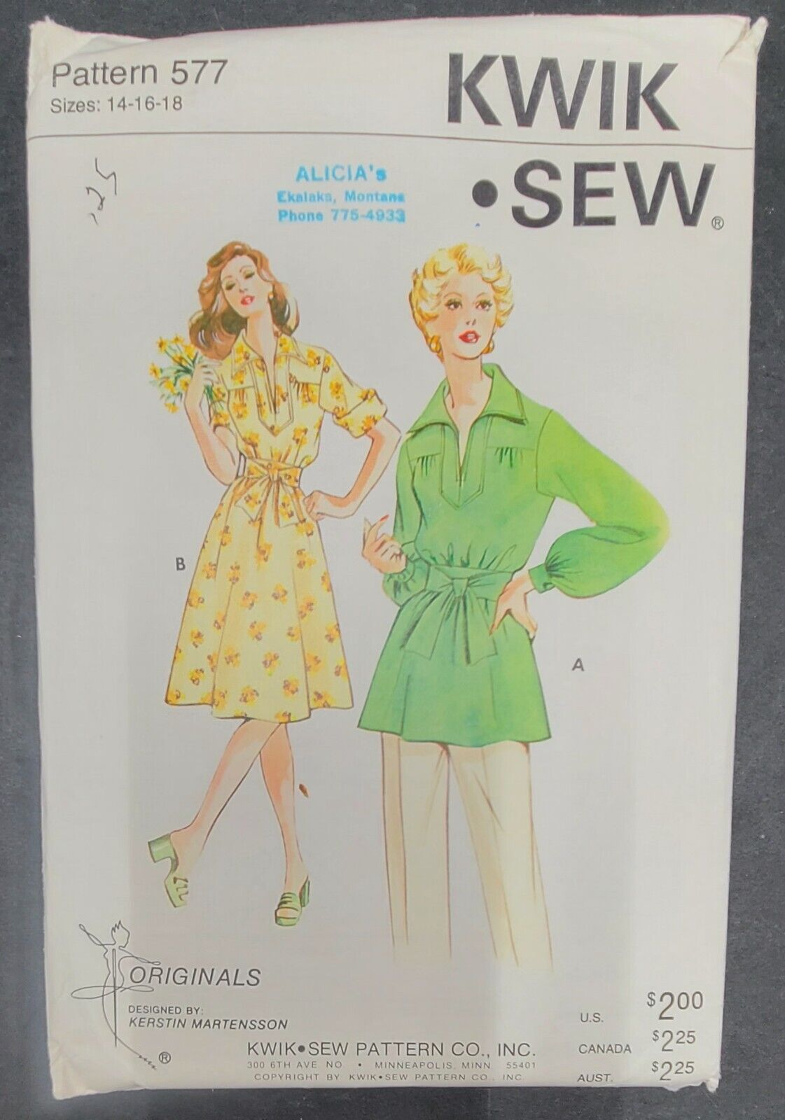 Vintage 1970's Kwik Sew Originals Pattern 577 Sizes 14-16-18 Kirsten Martensson