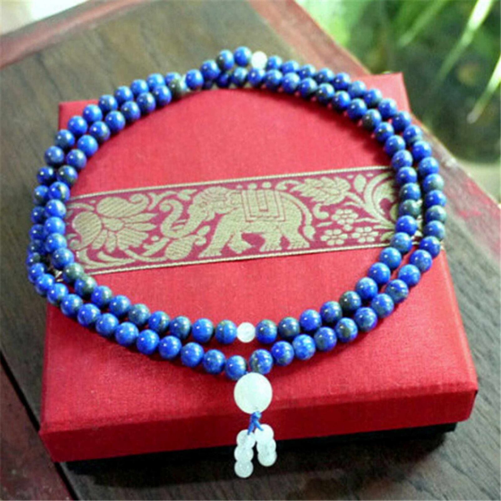6MM Natural Lapis Lazuli stones Mala knotted Necklace Prayer Beads Unisex