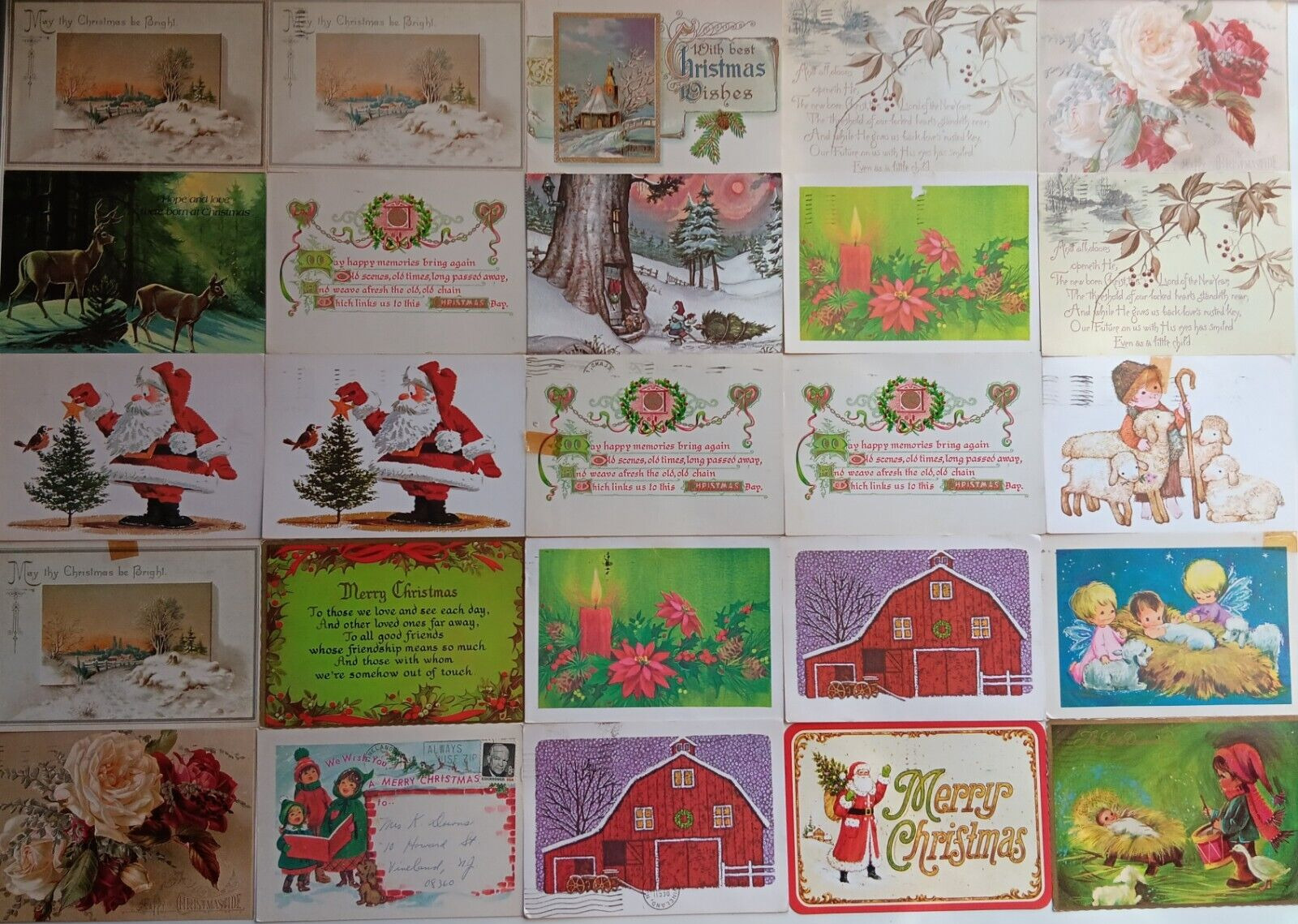 25 Vintage 1970s Postcards: Christmas Nativity Poinsettias Santa Children Lot 89