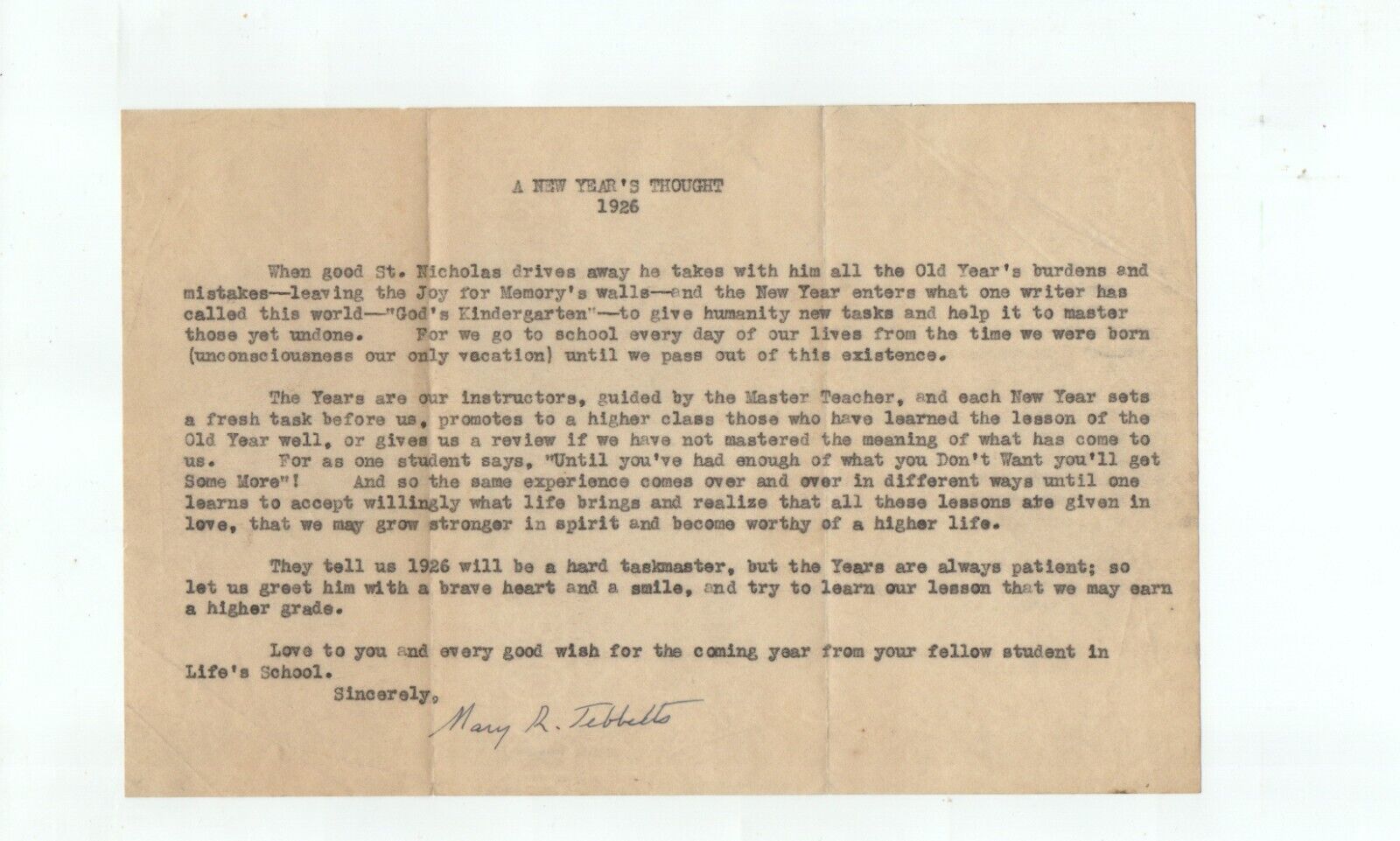 1926 typed note - 
