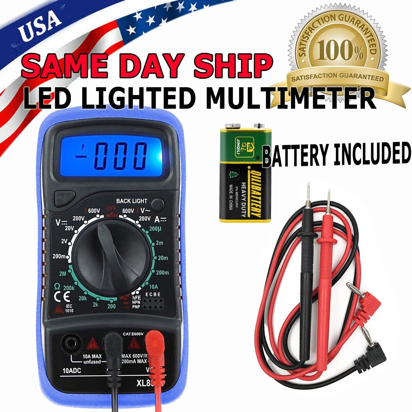 LCD Digital MULTIMETER Voltmeter Ammeter Ohmmeter Volt AC DC Tester Leads Meter