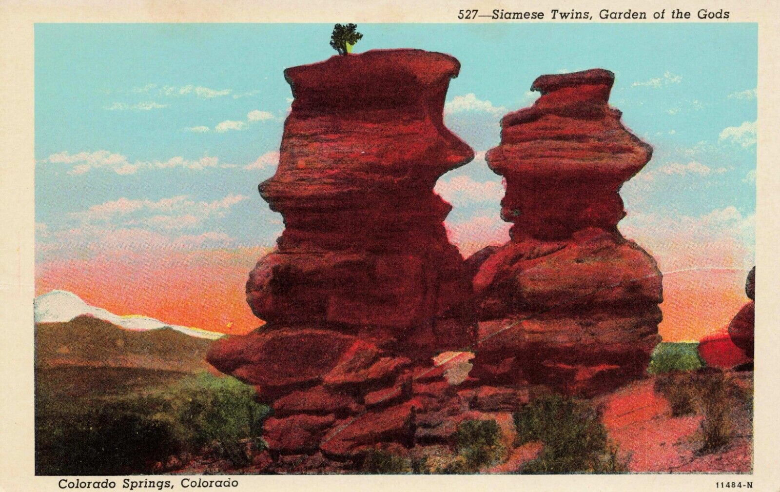 Postcard Siamese Twins, Garden of the Gods, Colorado Springs, Colorado CO VTG